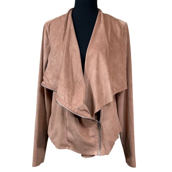 Blank NYC Light Brown Faux Suede Zip Moto Drape Jacket Size XL - Picture 1 of 11